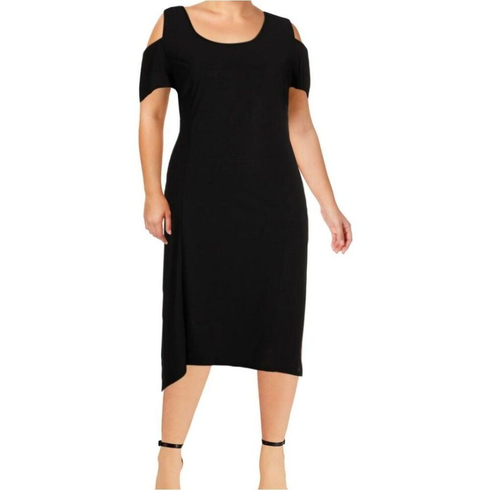 NY Collection Black Cold Shoulder Knit Midi Dress Size 1X NWT